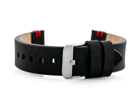 W110 leather watch strap - black/red - 20mm