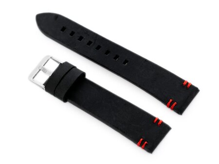 W110 leather watch strap - black/red - 22mm