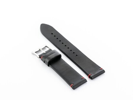 W118 leather watch strap - black/red - 22mm