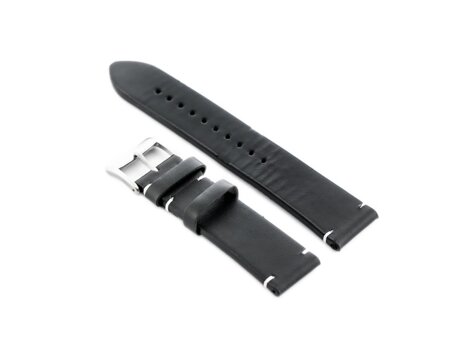 W118 leather watch strap - black/white - 24mm