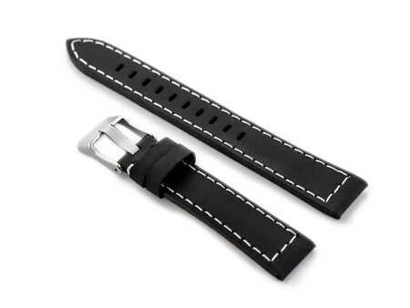 W25 leather watch strap - black/white - 20mm