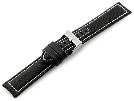 W34 leather watch strap - PREMIUM - black/white - 20mm