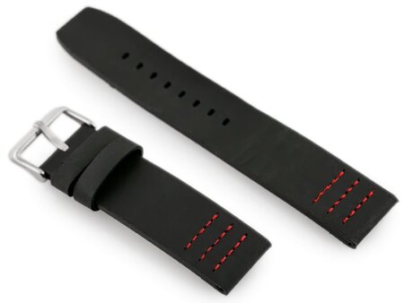 W39 black/red 22mm leather watch strap