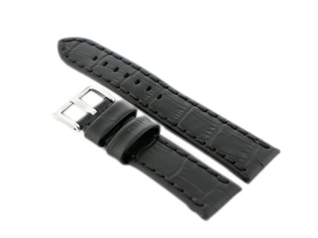 W49 leather watch strap - black - 24mm