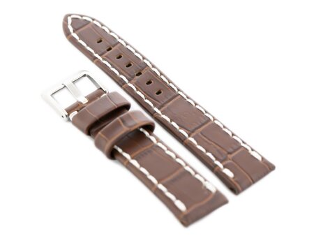 W49 leather watch strap - dark brown/white - 20mm