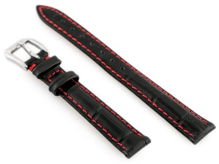 W64 black/red 14mm leather watch strap