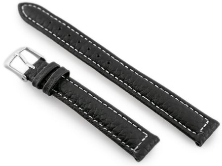 W71 leather watch strap - black/white - 14mm