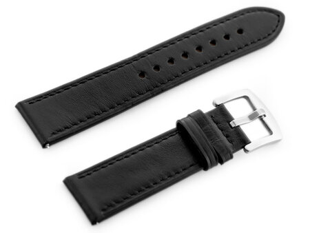 W81 leather watch strap - black/black 20mm