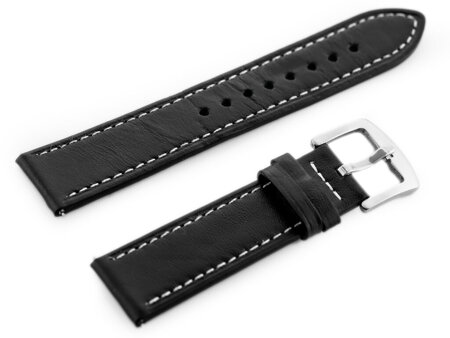 W81 leather watch strap - black/white 22mm