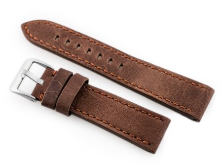 Watch leather strap W48 - PREMIUM - dark brown II - 24mm