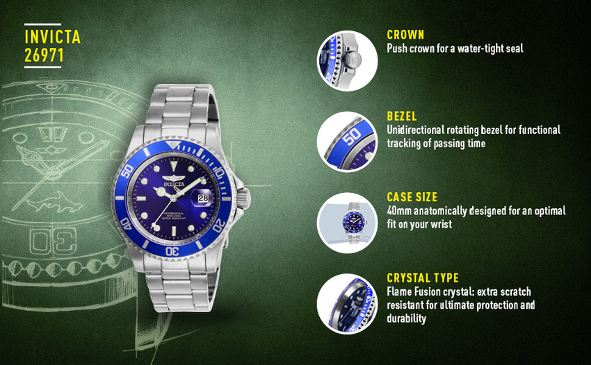 INVICTA PRO DIVER MEN'S WATCH 26971 - WATER RESISTANCE 200m, 40mm case