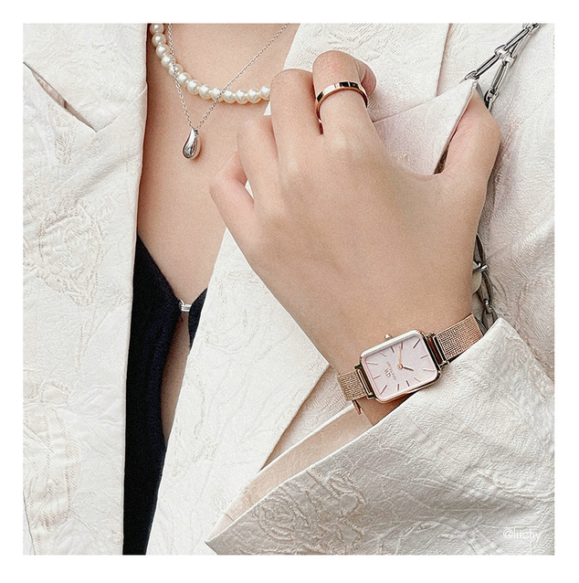 ZEGAREK DAMSKI DANIEL WELLINGTON Quadro Pressed Melrose Pearl 20mm DW00100510 + BOX (zw505o) 