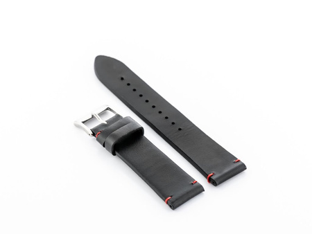 W118 leather watch strap - black/red - 22mm