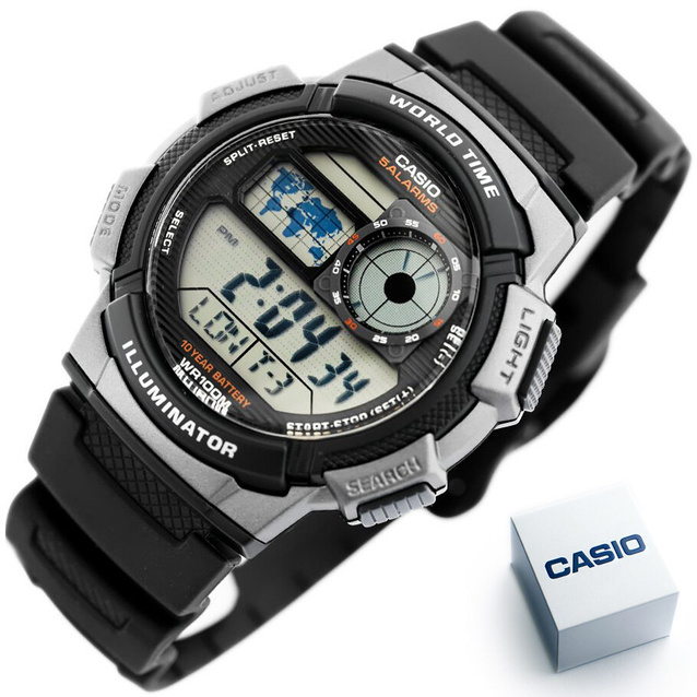 CASIO MEN'S WATCH AE-1000W 1BVDF (zd073g) - WORLD TIME + BOX