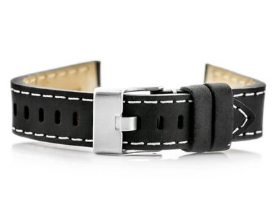 W25 leather watch strap - black/white - 20mm