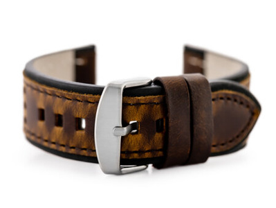 W80 dark brown/black leather watch strap 24mm
