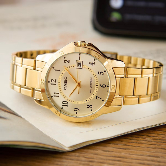 CASIO MTP-V004G-9B MEN'S GOLD WATCH (zd047a) + BOX