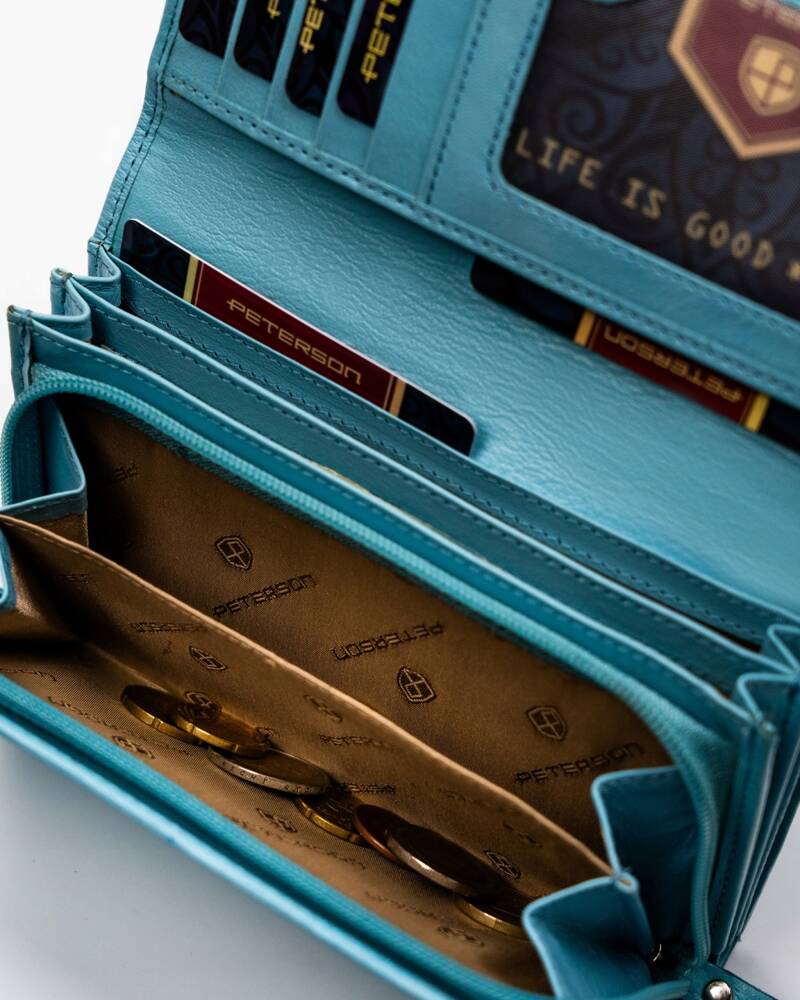 Duży, skórzany portfel damski na zatrzask i suwak - Peterson