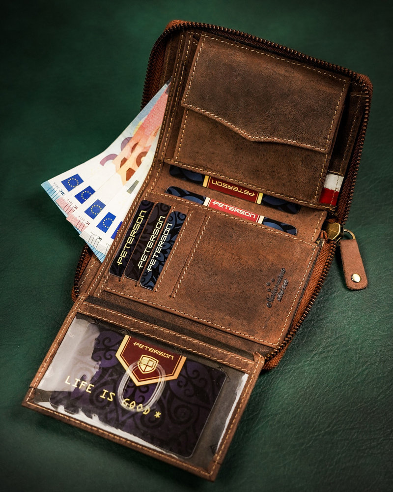 Duży, skórzany portfel męski z systemem RFID - Peterson