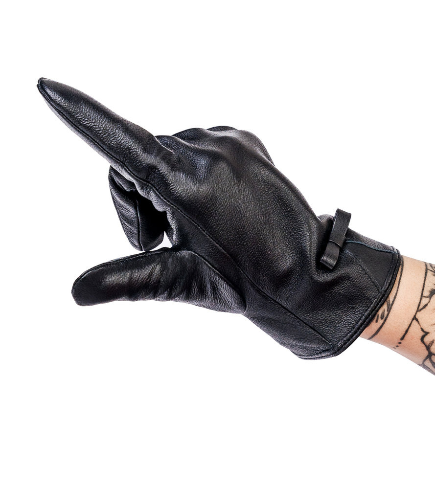 Ocieplane rękawiczki damskie ze skóry naturalnej z kokardką - Rovicky