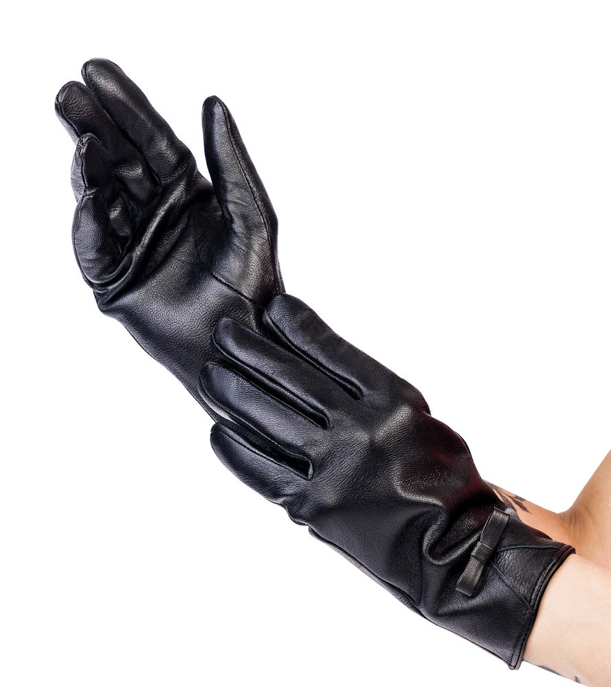 Ocieplane rękawiczki damskie ze skóry naturalnej z kokardką - Rovicky