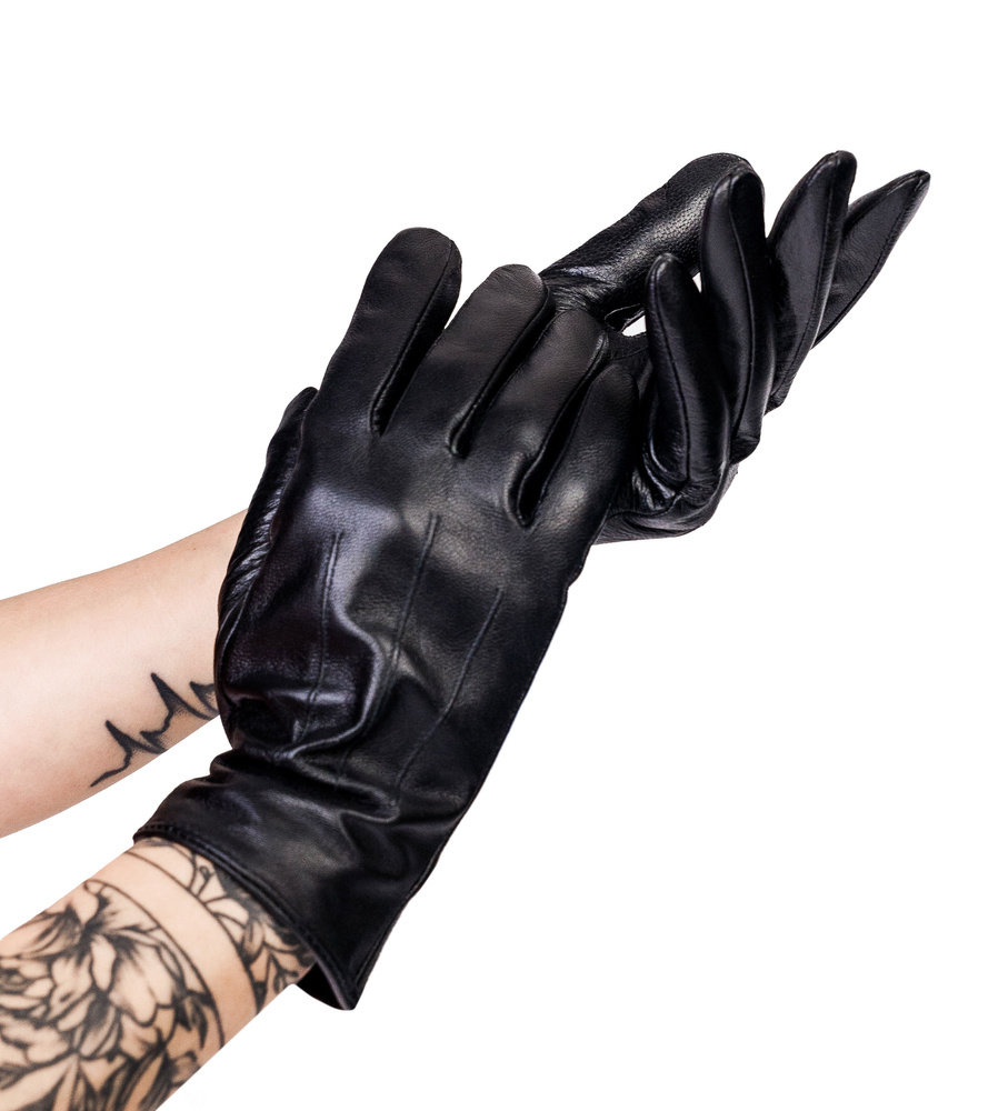 Ocieplane rękawiczki damskie ze skóry naturalnej z przeszyciami - Rovicky