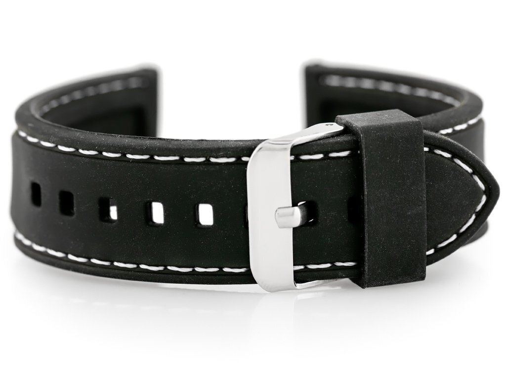 Pasek gumowy do zegarka U20 - czarny/białe 22mm