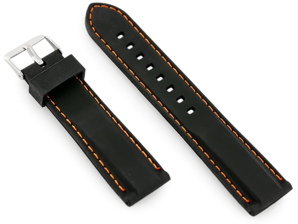 Pasek gumowy do zegarka U20 - czarny/pomarańczowe 22mm