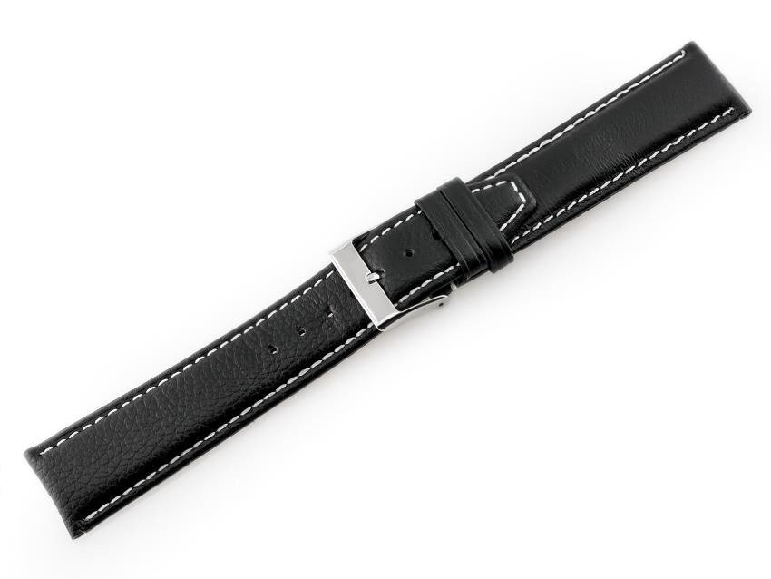 Pasek skórzany do zegarka W26 - PREMIUM - czarny/białe - 22mm