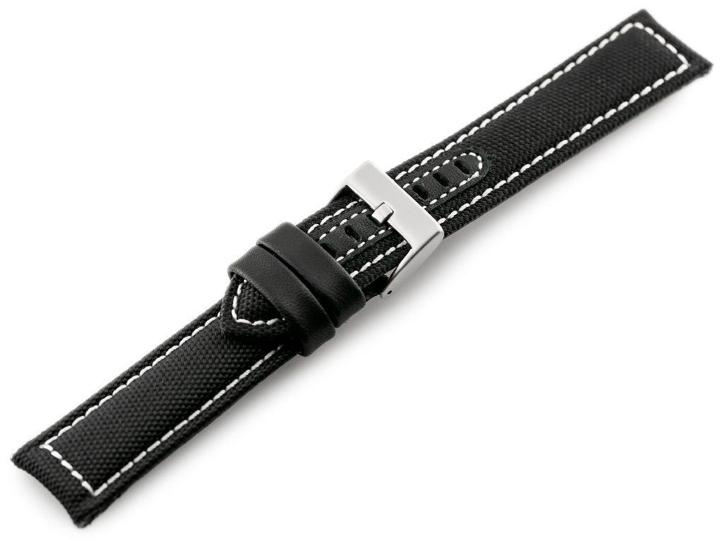 Pasek skórzany do zegarka W34 - PREMIUM - czarny/białe - 20mm