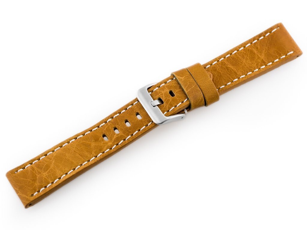 Pasek skórzany do zegarka W48 - PREMIUM - camel/białe - 24mm