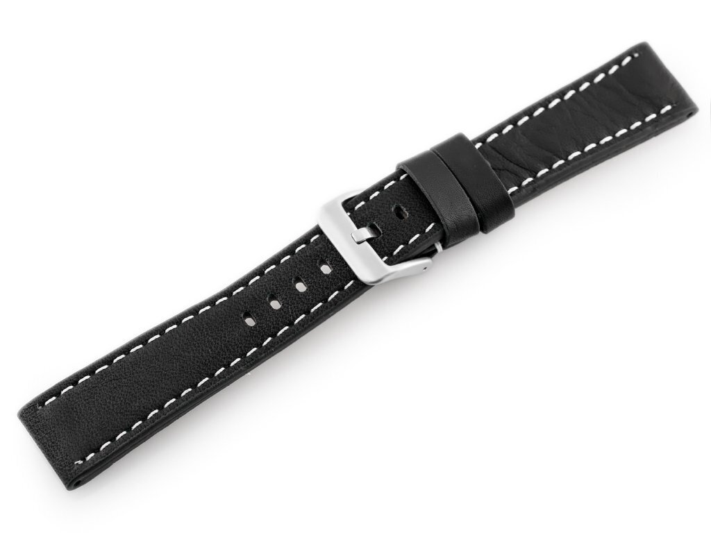 Pasek skórzany do zegarka W48 - PREMIUM - czarny/białe - 20mm