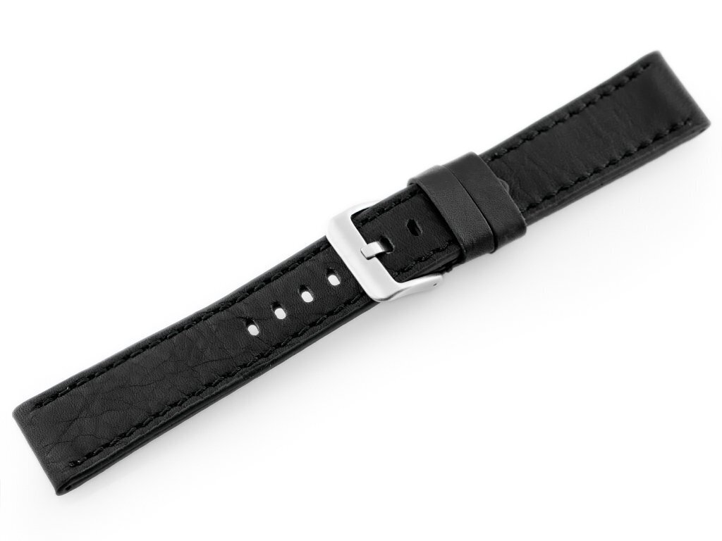 Pasek skórzany do zegarka W48 - PREMIUM - czarny/czarne - 24mm