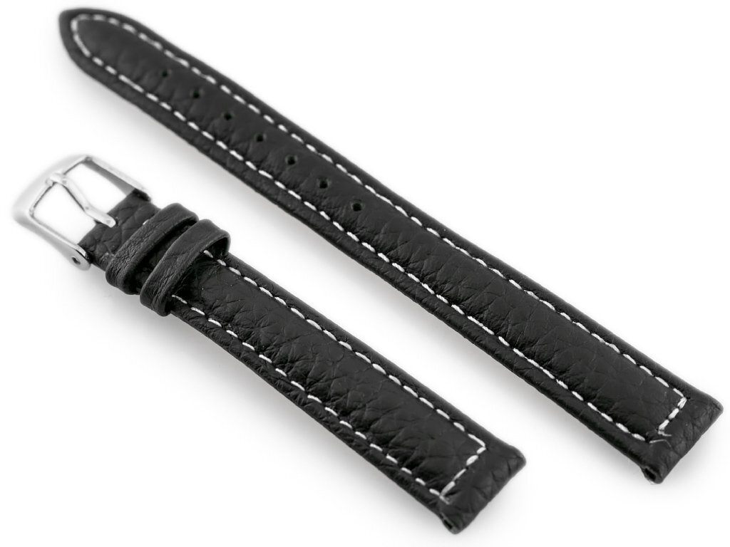Pasek skórzany do zegarka W71 - czarny/biały - 14mm