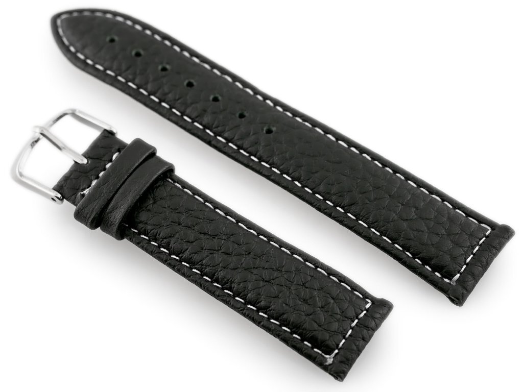Pasek skórzany do zegarka W71 - czarny/biały - 20mm