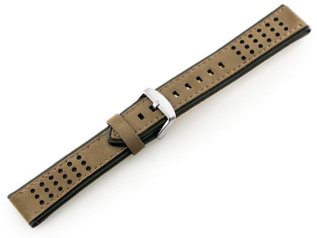 Pasek skórzany do zegarka W80 beżowy/czarny - 24mm