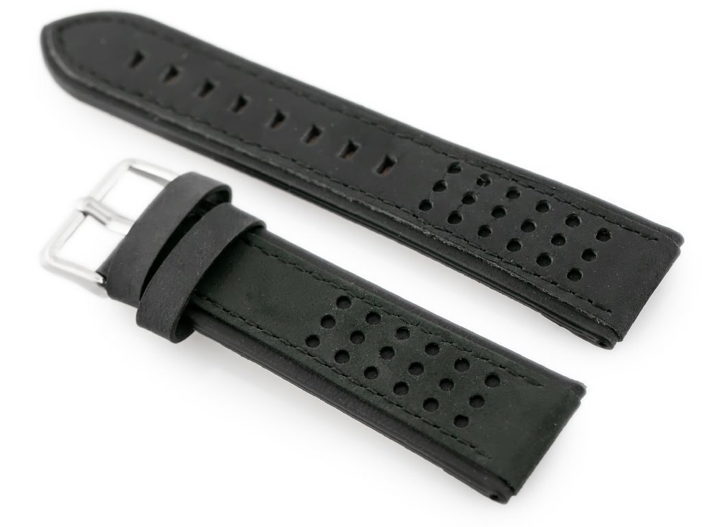 Pasek skórzany do zegarka W80 - czarny - 22mm