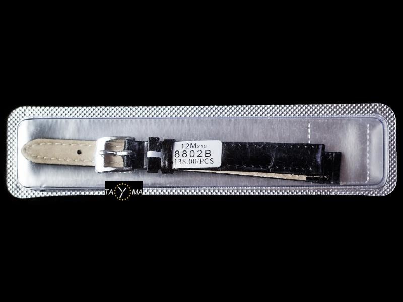 Pasek skórzany do zegarka w pudełku - czarny/czarne - 12mm