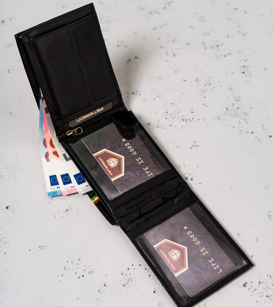 Poziomy portfel męski z kolorową lamówką - Peterson