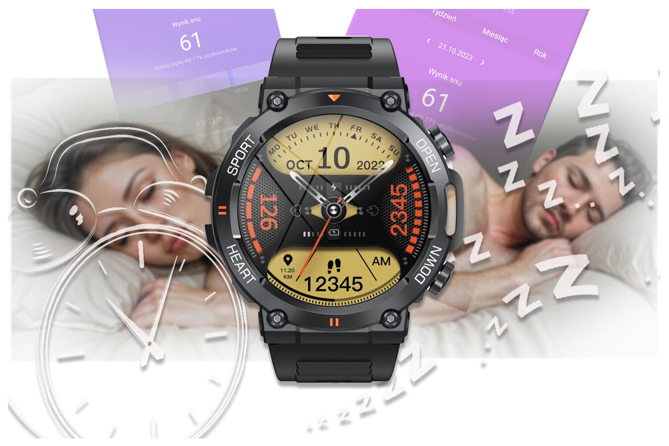 SMARTWATCH MĘSKI Rubicon RNCE95 - WYKONYWANIE POŁĄCZEŃ, PULSOKSYMETR (sr040a)