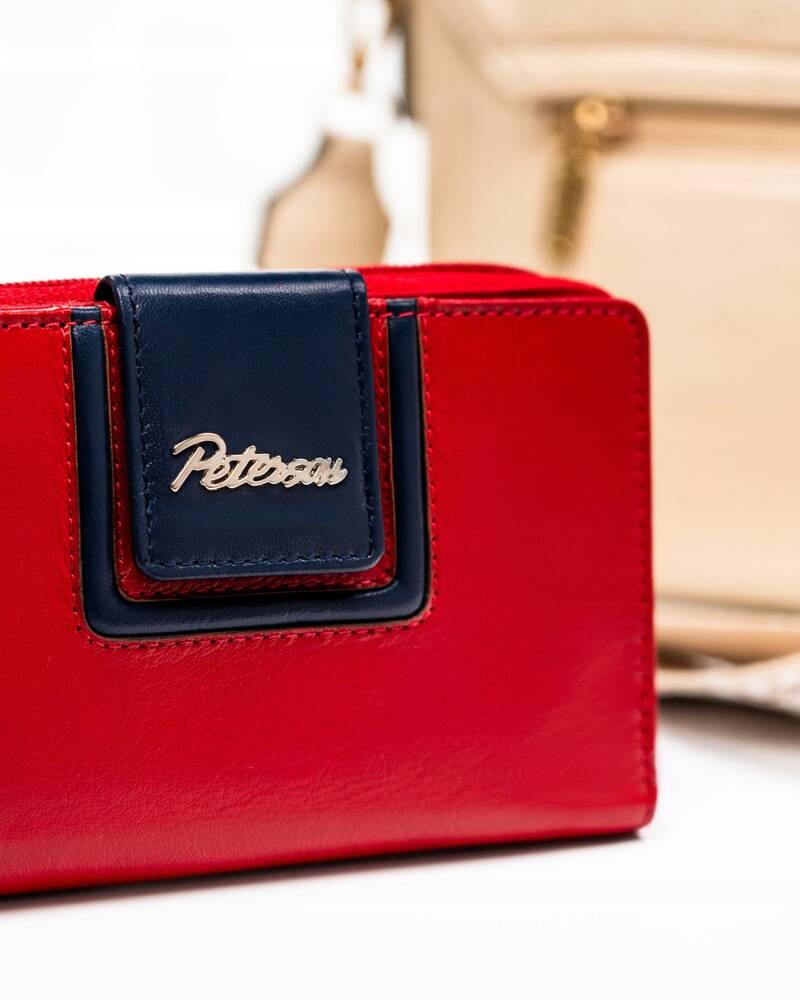 Skórzany portfel damski na zatrzask i suwak - Peterson