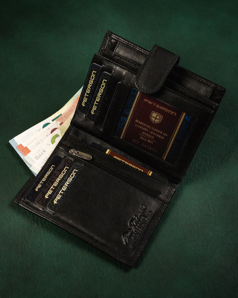 Skórzany portfel męski z kieszenią na dowód rejestracyjny - Peterson