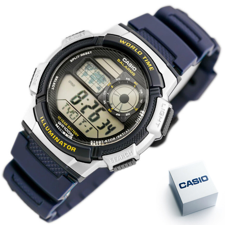 ZEGAREK MĘSKI CASIO AE-1000W 2AV (zd073e) - WORLD TIME + BOX