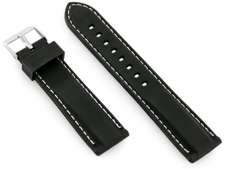 Pasek gumowy do zegarka U20 - czarny/białe 22mm