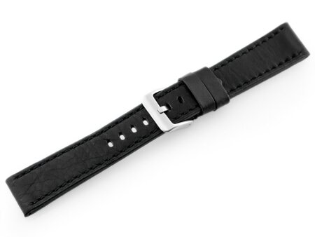 Pasek skórzany do zegarka W48 - PREMIUM - czarny/czarne - 20mm