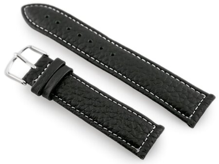 Pasek skórzany do zegarka W71 - czarny/biały - 18mm