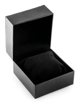 Prezentowe pudełko na zegarek - eko czarne przeszywane białą nicią matowe