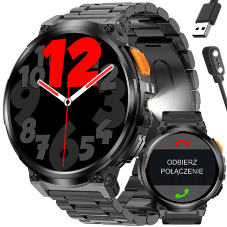 SMARTWATCH MĘSKI GRAVITY GT23-1 - LATARKA, DODATKOWY PASEK  (sg031a)