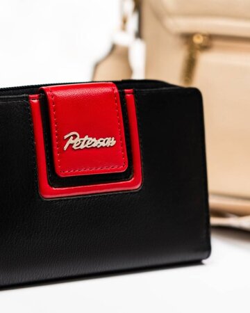 Skórzany portfel damski na zatrzask i suwak - Peterson