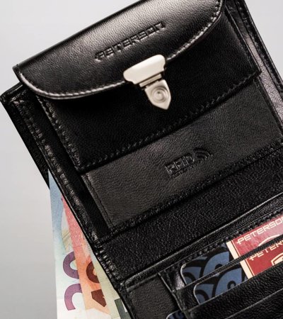 Skórzany portfel damski z systemem RFID zapinany na zatrzask - Peterson